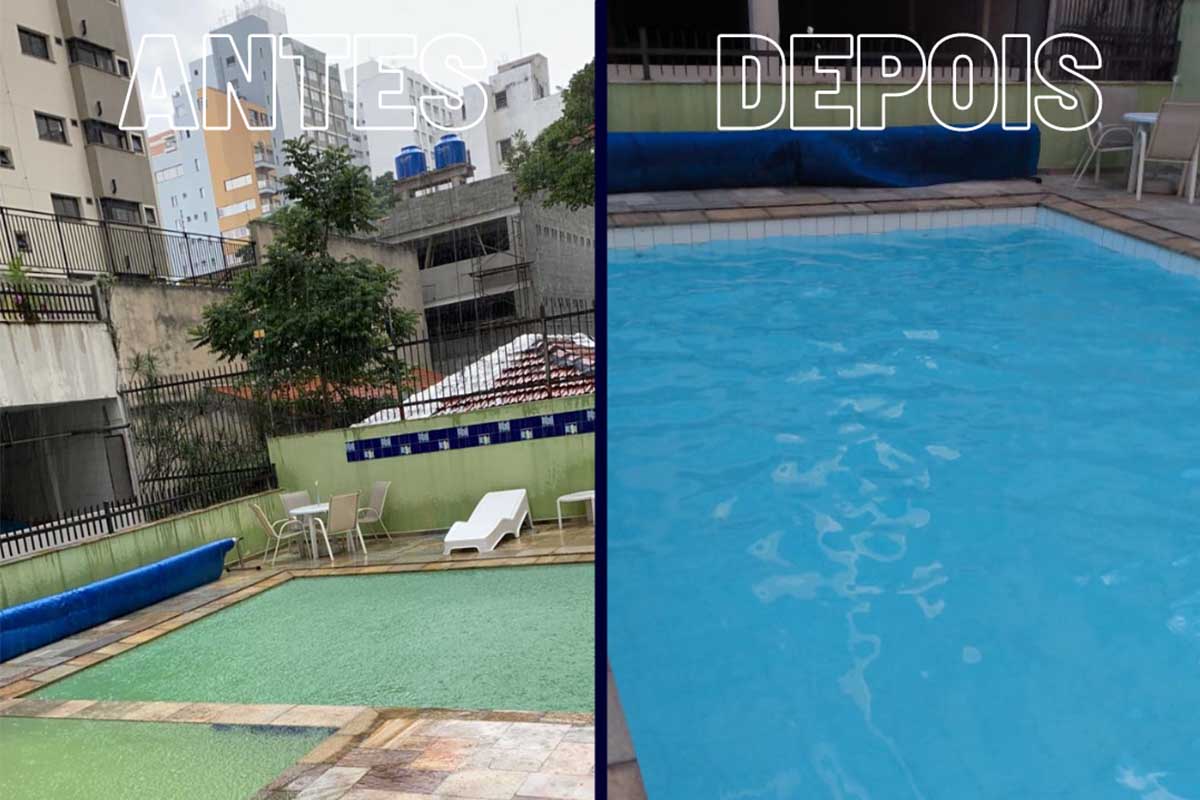 Piscina suja antes do tratamento de piscina suja Ubatuba